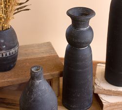 Modern Black Handcrafted Clay Vases - Set of 5