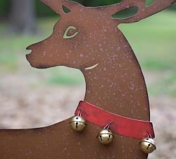 Rustic Reindeer Yard Object with Red Birds - Set of 2