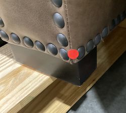 Open Box: Build Your Own Turner Square Arm Deep Seat Leather Sectional, Right Sofa with Nailheads - Gravel Chocolate, Dark Walnut Legs