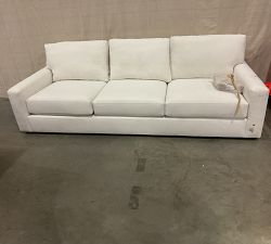 Open Box: PB Comfort Modern Square Arm Grand Sofa, 108", 3-Seater, Memory Foam Cushion Fill - Performance Textured Weave White