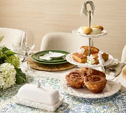 Floral Bunny Stoneware Tiered Stand