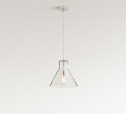 Open Box: Bridget Recycled Glass Flared Pendant, Small, 13" Diam. - Polished Nickel