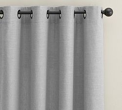 Open Box: Emery Linen Grommet Blackout Curtain, 50"W x 84"L - Flagstone, Antique Bronze Grommet Finish