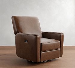 Irving Square Arm Leather Manual &amp; Power Swivel Glider Recliner