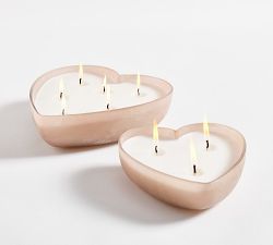 Frosted Glass Heart Candle - Rose Peony