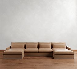 Westwood Slim Arm Deep Seat Leather Double Chaise Sectional (167"&ndash;180")