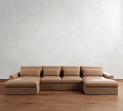 Westwood Roll Arm Deep Seat Leather Double Chaise Sectional