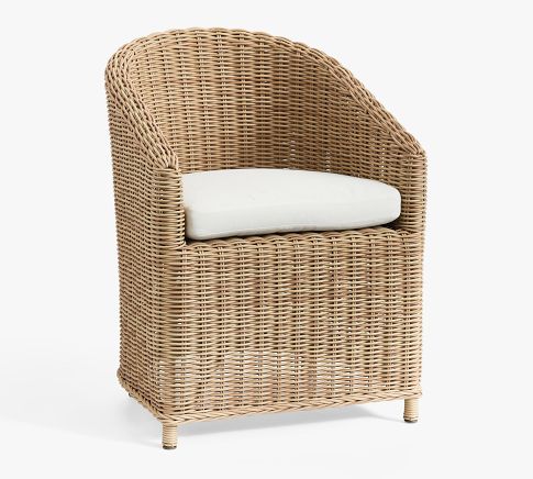 Huntington All-Weather Wicker Slope Arm Outdoor Dining Chair with Cushion, Natural