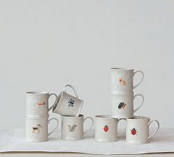 Eclectic Fauna Stoneware Mug, Set of 8