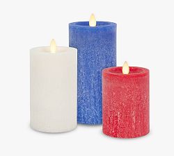 Open Box: Liberty Premium Flickering Flameless Seaglass Pillars, Set of 3 - Red, White, Blue
