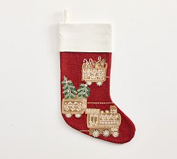 Open Box: Holiday Icons Crewel Stocking, Medium - Gingerbread Train