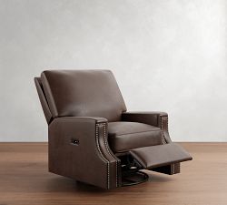 James Square Arm Leather Power Swivel Glider Recliner