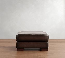Open Box: Turner Leather Small Ottoman (30.5&quot;), Polyester Wrapped Cushions - Burnished Walnut