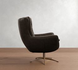 Wells Tufted Petite Leather Swivel Chair