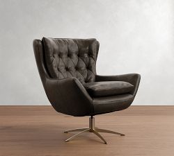 Wells Tufted Petite Leather Swivel Chair