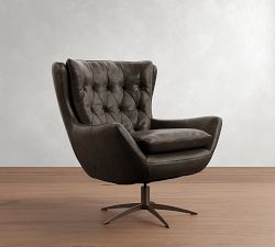 Wells Tufted Petite Leather Swivel Chair