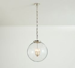 Open Box: Anthony Recycled Glass Globe Pendant, Large (18&quot;) - Polished Nickel/Tumbled Brass