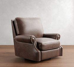 James Roll Arm Leather Swivel Chair