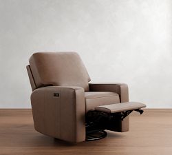 PB Comfort Square Arm Leather Power Swivel Glider Recliner