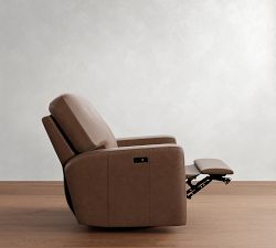 PB Comfort Square Arm Leather Power Swivel Glider Recliner