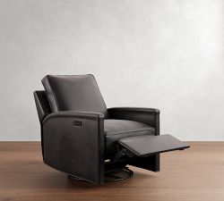 Tyler Square Arm Leather Manual &amp; Power Swivel Glider Recliner