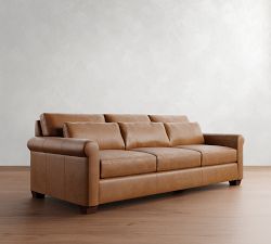 York Roll Arm Deep Seat Leather Sofa (63&quot;&ndash;98&quot;)