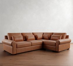 Big Sur Roll Arm Deep Seat Leather 3-Piece Sectional (122")