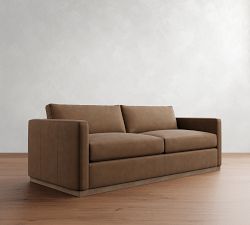 Carmel Slim Arm Leather Wood Base Sofa (56"&ndash;116")
