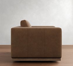 Carmel Wide Arm Leather Wood Base Swivel Chair