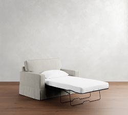 PB Comfort Square Arm Slipcovered Twin Sleeper Sofa with Memory Foam Mattress (56&quot;)