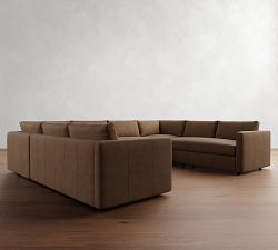 Carmel Slim Arm Leather U-Shaped Sectional (174&quot;&ndash;186&quot;)