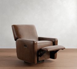 Irving Square Arm Leather Manual &amp; Power Swivel Glider Recliner