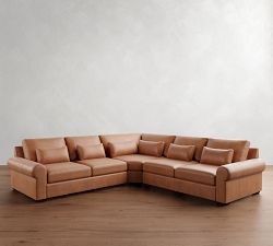 Big Sur Roll Arm Deep Seat Leather 3-Piece L-Shaped Wedge Sectional (130")