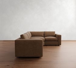Carmel Wide Arm Leather 3-Piece Wedge Sectional (122")