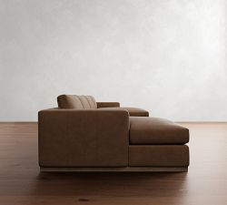 Carmel Wide Arm Leather Wood Base Double Chaise Sectional (144"&ndash;176")