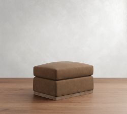 Carmel Wide Arm Leather Wood Base Ottoman