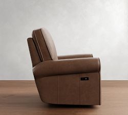PB Comfort Roll Arm Leather Power Swivel Glider Recliner