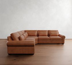 Big Sur Roll Arm Deep Seat Leather 3-Piece L-Shaped Wedge Sectional (130")