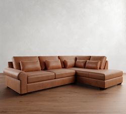 Big Sur Roll Arm Deep Seat Leather Return Bumper Sectional (122"&ndash;154")