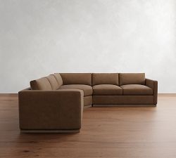 Carmel Slim Arm Leather Wood Base 3-Piece L-Shaped Wedge Sectional (120&quot;&ndash;133&quot;)
