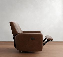 Irving Square Arm Leather Manual &amp; Power Swivel Glider Recliner