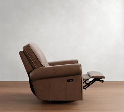 PB Comfort Roll Arm Leather Power Swivel Glider Recliner