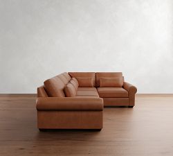 Big Sur Roll Arm Deep Seat Leather 3-Piece Sectional (122")