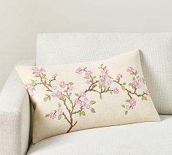 Cherry Blossom Embroidered Lumbar Pillow
