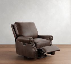 James Roll Arm Leather Power Swivel Glider Recliner - Thumbnail 5