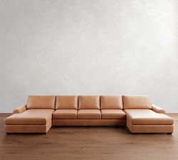 Big Sur Roll Arm Leather Double Chaise Sectional (146&quot;&ndash;198&quot;)