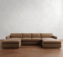 Carmel Slim Arm Leather Double Chaise Sectional (138&quot;&ndash;170&quot;)
