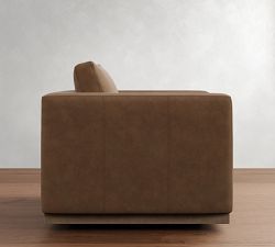 Carmel Slim Arm Leather Wood Base Swivel Chair