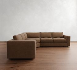 Carmel Wide Arm Leather 3-Piece L-Shaped Wedge Sectional (122")