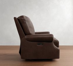 James Roll Arm Leather Power Swivel Glider Recliner - Thumbnail 2